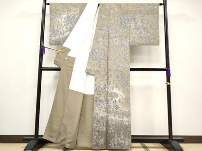 平和屋本店●極上 中国三大刺繍 スワトウ刺繍 訪問着 エジプト壁画文様 暈し染め 金銀糸 空五倍子色地 逸品 未使用 CYAA1939s5