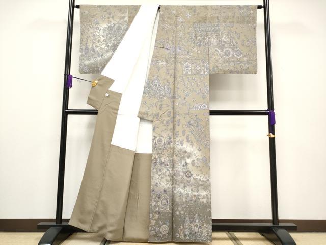 平和屋本店●極上 中国三大刺繍 スワトウ刺繍 訪問着 エジプト壁画文様 暈し染め 金銀糸 空五倍子色地 逸品 未使用 CYAA1939s5