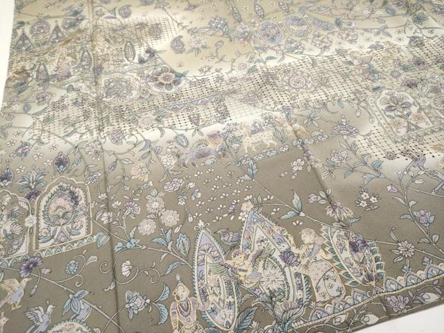 平和屋本店●極上 中国三大刺繍 スワトウ刺繍 訪問着 エジプト壁画文様 暈し染め 金銀糸 空五倍子色地 逸品 未使用 CYAA1939s5