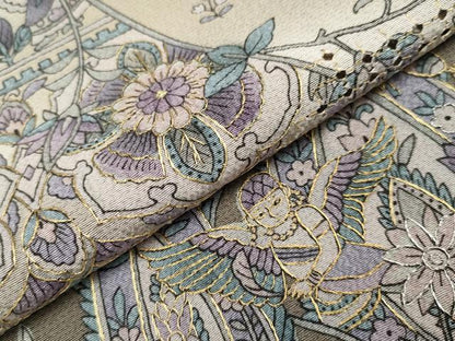 平和屋本店●極上 中国三大刺繍 スワトウ刺繍 訪問着 エジプト壁画文様 暈し染め 金銀糸 空五倍子色地 逸品 未使用 CYAA1939s5