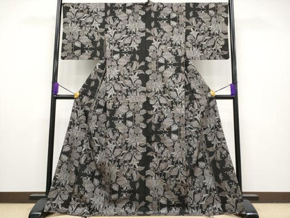 平和屋本店■極上　本場大島紬　泥染め　割込み絣　更紗唐草文　逸品　CYAA1942s5