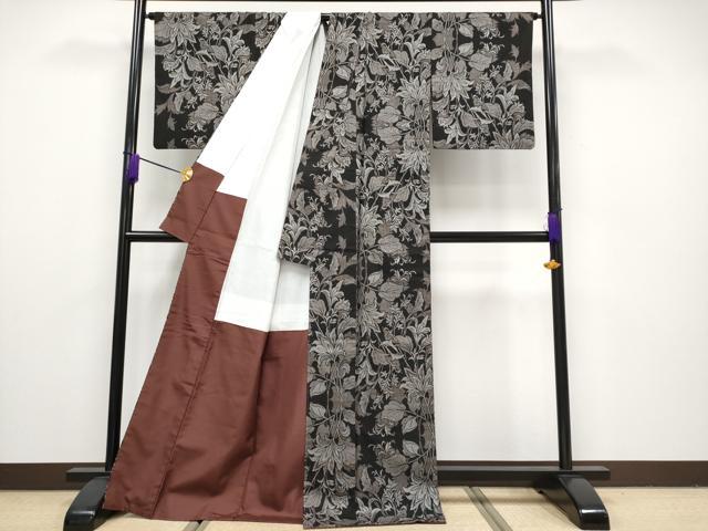 平和屋本店■極上　本場大島紬　泥染め　割込み絣　更紗唐草文　逸品　CYAA1942s5