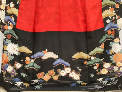 平和屋本店■極上　アンティーク　大正ロマン　中国三大刺繍　相良刺繍　振袖　駒刺繍　飛鶴御所車枝花文　黒地　金彩　逸品　CYAA1943s5