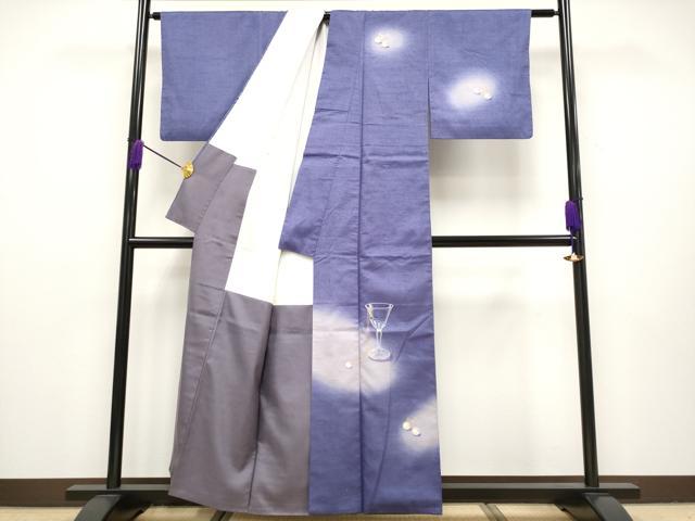 平和屋本店■極上　五月みどりプロデュース　結城紬地　訪問着　真珠ネックレスイヤリング　グラス　金銀彩　菫色地　逸品　CYAA1957s5