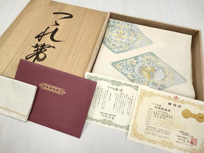 平和屋本店■極上　名門　浅田綴　八寸名古屋帯　菱取鳳凰　金銀糸　証紙付・共箱付き　逸品　未使用　CYAA1980s5