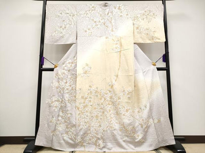 平和屋本店■最高級　訪問着　総刺繍　駒刺繍　枝桜文　暈し染め　金糸　桜鼠色地　逸品　未使用　CYAA1984s5
