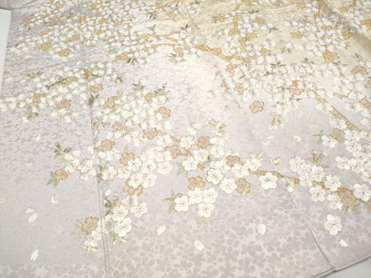 平和屋本店■最高級　訪問着　総刺繍　駒刺繍　枝桜文　暈し染め　金糸　桜鼠色地　逸品　未使用　CYAA1984s5