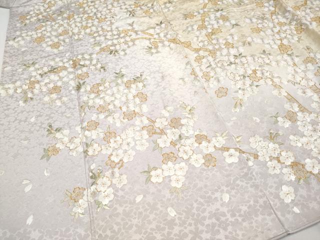 平和屋本店■最高級　訪問着　総刺繍　駒刺繍　枝桜文　暈し染め　金糸　桜鼠色地　逸品　未使用　CYAA1984s5