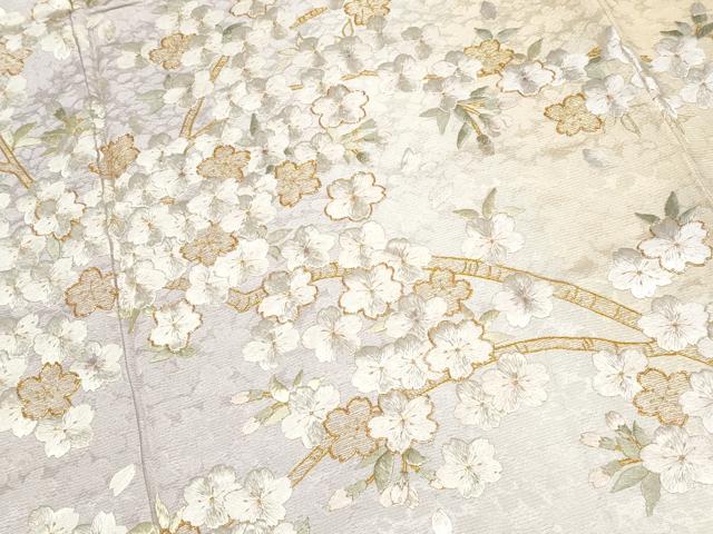 平和屋本店■最高級　訪問着　総刺繍　駒刺繍　枝桜文　暈し染め　金糸　桜鼠色地　逸品　未使用　CYAA1984s5