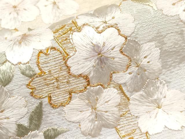 平和屋本店■最高級　訪問着　総刺繍　駒刺繍　枝桜文　暈し染め　金糸　桜鼠色地　逸品　未使用　CYAA1984s5