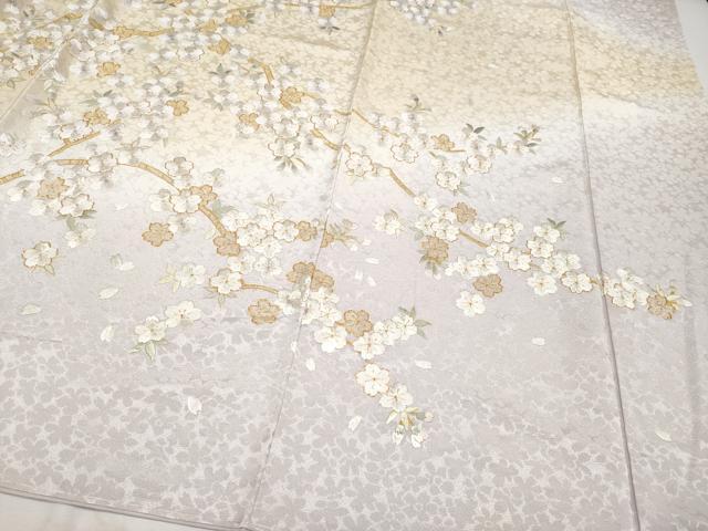 平和屋本店■最高級　訪問着　総刺繍　駒刺繍　枝桜文　暈し染め　金糸　桜鼠色地　逸品　未使用　CYAA1984s5