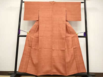 平和屋本店▽極上　浦野理一　経節紬　単衣　色無地　赤茶色　逸品　CYAA1988s5