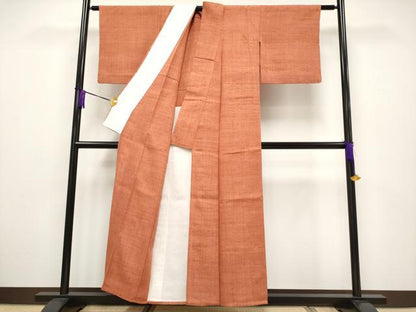 平和屋本店▽極上　浦野理一　経節紬　単衣　色無地　赤茶色　逸品　CYAA1988s5