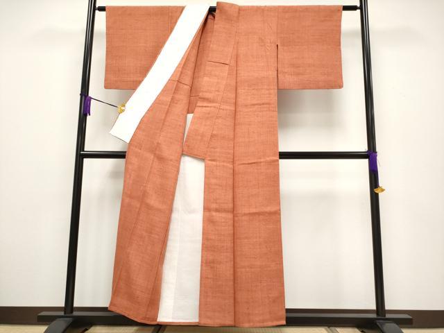 平和屋本店▽極上　浦野理一　経節紬　単衣　色無地　赤茶色　逸品　CYAA1988s5