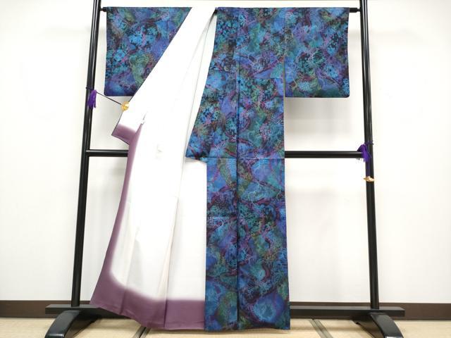 平和屋本店●極上 前田仁仙 仁仙更紗 本場縞大島紬 仁仙花布 花鳥文 岡江織物謹製 証紙・反端付き 逸品 CYAA1997s5