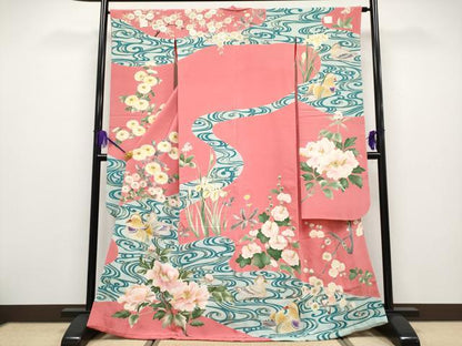 平和屋本店■極上　アンティーク　大正ロマン　中国三大刺繍　相良刺繍　振袖　流水鴛鴦枝花文　金彩　韓紅色地　逸品　CYAA1999s5