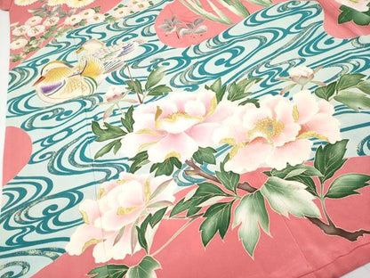 平和屋本店■極上　アンティーク　大正ロマン　中国三大刺繍　相良刺繍　振袖　流水鴛鴦枝花文　金彩　韓紅色地　逸品　CYAA1999s5