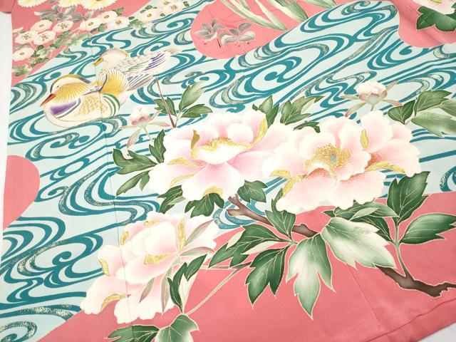 平和屋本店■極上　アンティーク　大正ロマン　中国三大刺繍　相良刺繍　振袖　流水鴛鴦枝花文　金彩　韓紅色地　逸品　CYAA1999s5