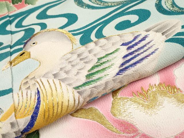 平和屋本店■極上　アンティーク　大正ロマン　中国三大刺繍　相良刺繍　振袖　流水鴛鴦枝花文　金彩　韓紅色地　逸品　CYAA1999s5