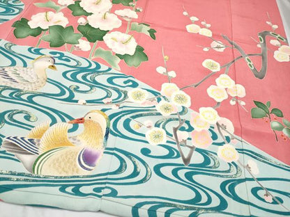 平和屋本店■極上　アンティーク　大正ロマン　中国三大刺繍　相良刺繍　振袖　流水鴛鴦枝花文　金彩　韓紅色地　逸品　CYAA1999s5