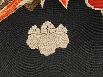 平和屋本店●極上 アンティーク 大正ロマン 中国三大刺繍 相良刺繍 振袖 飛鶴松葉文 黒地 金彩 逸品 CYAA2000s5