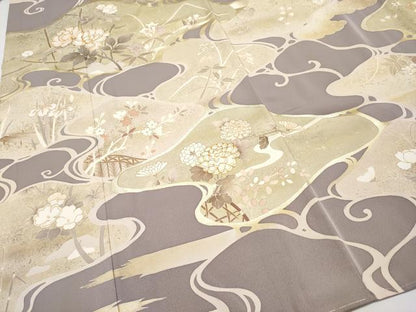平和屋本店●極上 訪問着 駒刺繍 流水枝花文 金彩 鳩羽鼠色地 逸品 未使用 CYAA2003s5