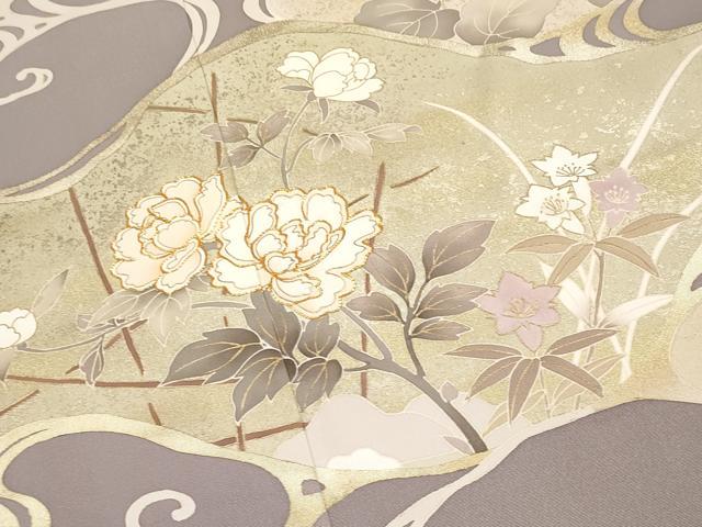 平和屋本店●極上 訪問着 駒刺繍 流水枝花文 金彩 鳩羽鼠色地 逸品 未使用 CYAA2003s5