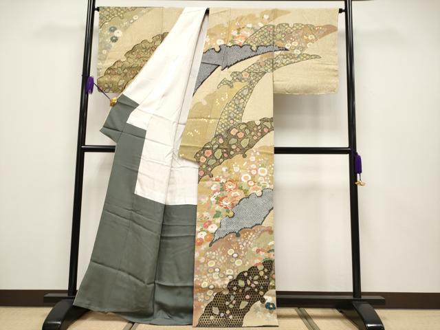 平和屋本店●極上 京友禅の第一人者 松井青々 訪問着 駒刺繍 絞り 雪芝枝花文 金彩 逸品 未使用 CYAA2004s5