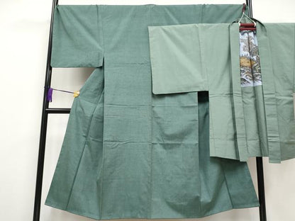 平和屋本店■極上 男性 紬・羽織セット 着物：青鈍色 羽織：薄青色 逸品 CYAA2009s5