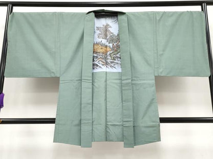 平和屋本店■極上 男性 紬・羽織セット 着物：青鈍色 羽織：薄青色 逸品 CYAA2009s5