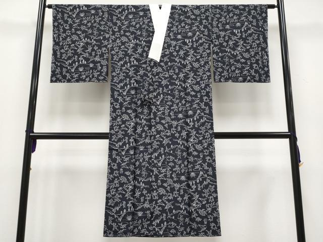 平和屋本店■上質な長襦袢　無双仕立て　粋風情　鳥獣戯画　濃紺地　反端付き　逸品　未使用　CYAA2012s5