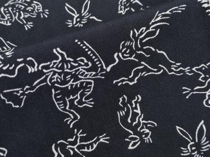 平和屋本店■上質な長襦袢　無双仕立て　粋風情　鳥獣戯画　濃紺地　反端付き　逸品　未使用　CYAA2012s5