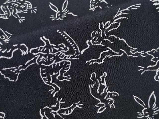 平和屋本店■上質な長襦袢　無双仕立て　粋風情　鳥獣戯画　濃紺地　反端付き　逸品　未使用　CYAA2012s5