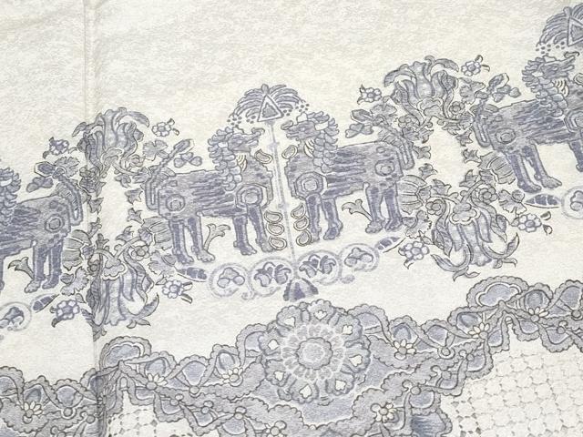 平和屋本店●極上 中国三大刺繍 スワトウ刺繍 訪問着 動物花唐草文 暈し染め 銀通し地 逸品 CYAA2033s5