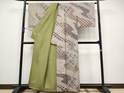 平和屋本店●極上 アタカスシルク 中国三大刺繍 スワトウ刺繍 訪問着 紬地 流水吉祥花唐草文 証紙付き 逸品 CYAA2034s5