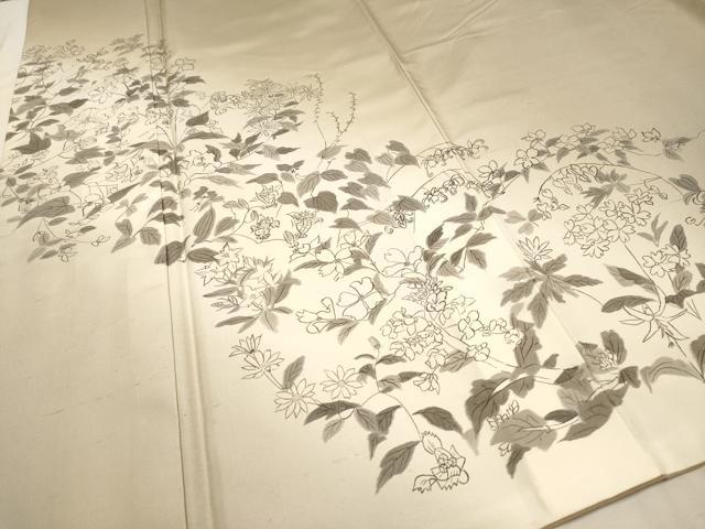 平和屋本店●極上 本加賀友禅作家 江波秀明 訪問着 白山紬 枝花文 証紙付き やまと金ラベル 枯色地 逸品 CYAA4227s6