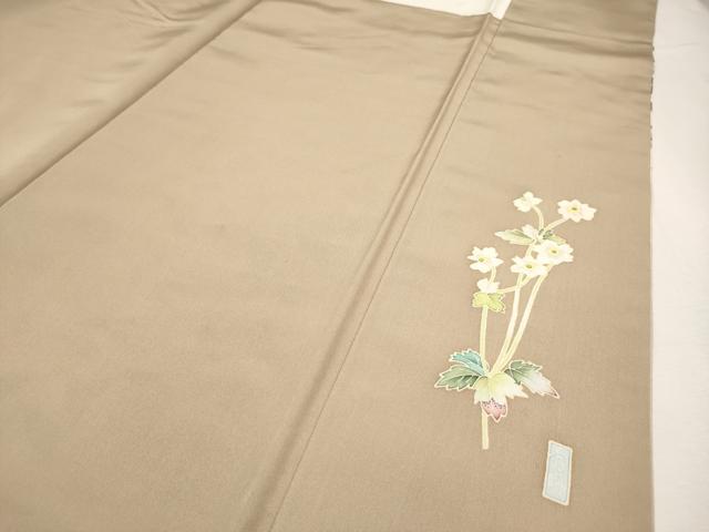 平和屋本店●極上 本加賀友禅作家 江波秀明 訪問着 白山紬 枝花文 証紙付き やまと金ラベル 枯色地 逸品 CYAA4227s6