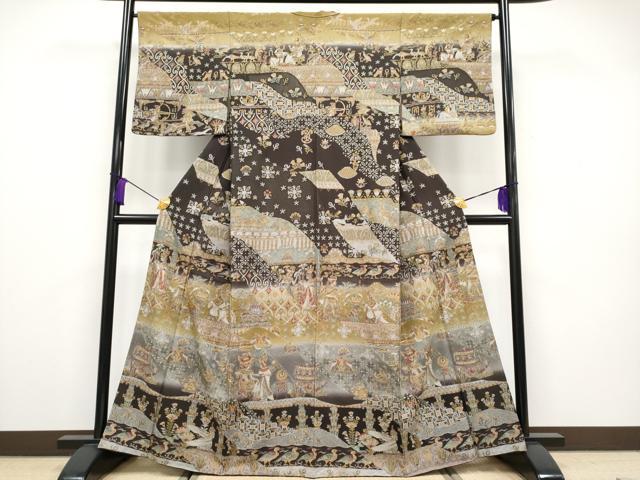 平和屋本店●最高級 中国三大刺繍 スワトウ刺繍 総刺繍 訪問着 エジプト壁画文様 暈し染め 金糸 逸品 CYAA2039s5