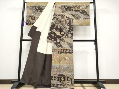 平和屋本店●最高級 中国三大刺繍 スワトウ刺繍 総刺繍 訪問着 エジプト壁画文様 暈し染め 金糸 逸品 CYAA2039s5