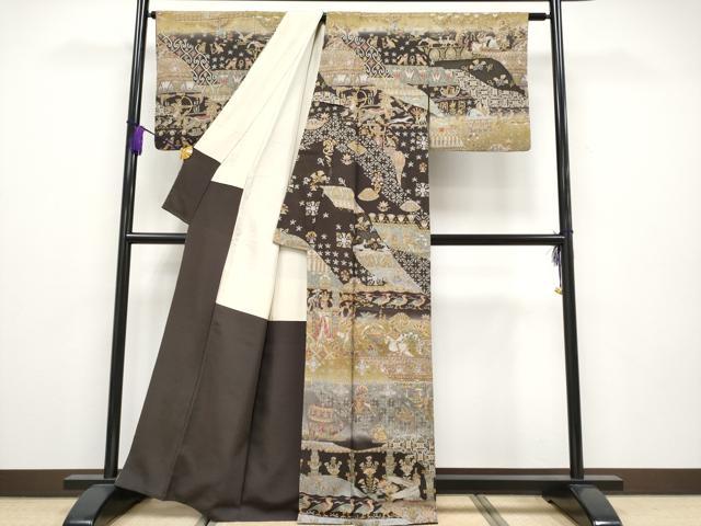 平和屋本店●最高級 中国三大刺繍 スワトウ刺繍 総刺繍 訪問着 エジプト壁画文様 暈し染め 金糸 逸品 CYAA2039s5