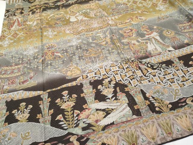 平和屋本店●最高級 中国三大刺繍 スワトウ刺繍 総刺繍 訪問着 エジプト壁画文様 暈し染め 金糸 逸品 CYAA2039s5