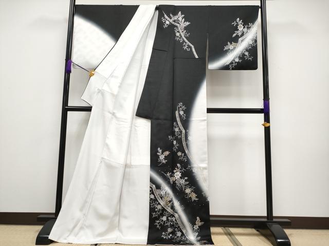 平和屋本店●極上 訪問着 ラインストーン 花唐草文 暈し染め 銀通し地 逸品 CYAA2044s5