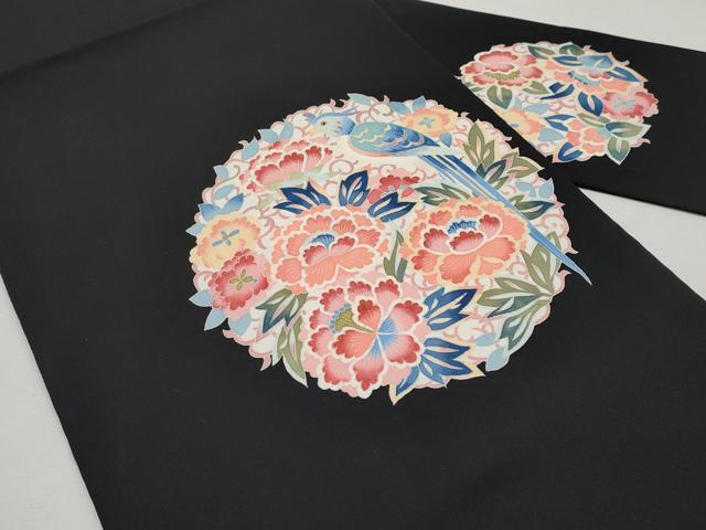 平和屋本店●極上 本加賀友禅作家 押田正義 塩瀬 九寸名古屋帯 花鳥丸文 黒地 逸品 未使用 CYAA2065s5