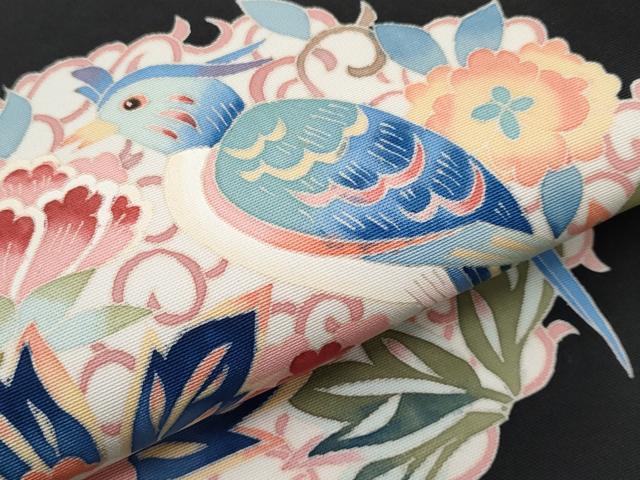 平和屋本店●極上 本加賀友禅作家 押田正義 塩瀬 九寸名古屋帯 花鳥丸文 黒地 逸品 未使用 CYAA2065s5