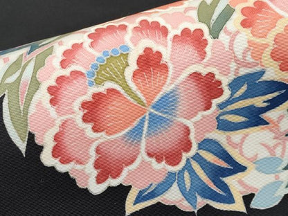 平和屋本店●極上 本加賀友禅作家 押田正義 塩瀬 九寸名古屋帯 花鳥丸文 黒地 逸品 未使用 CYAA2065s5