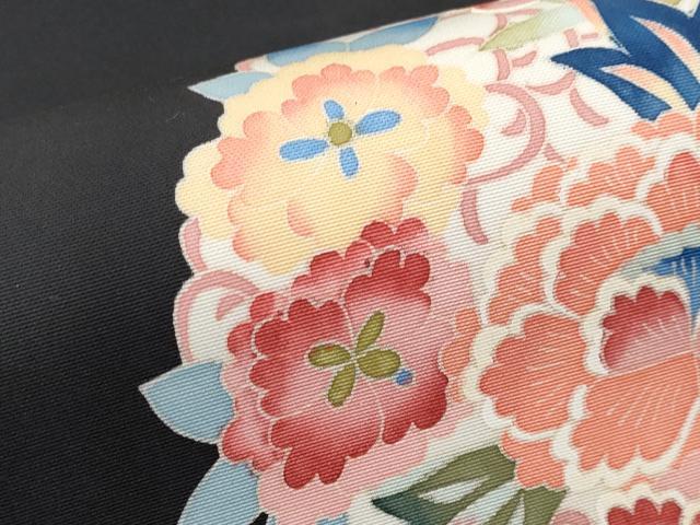平和屋本店●極上 本加賀友禅作家 押田正義 塩瀬 九寸名古屋帯 花鳥丸文 黒地 逸品 未使用 CYAA2065s5