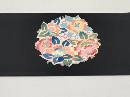 平和屋本店●極上 本加賀友禅作家 押田正義 塩瀬 九寸名古屋帯 花鳥丸文 黒地 逸品 未使用 CYAA2065s5