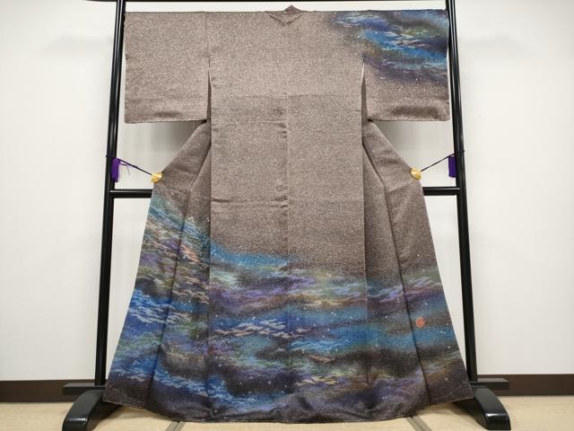 平和屋本店■最高級　初代　久保田一竹　一竹星　訪問着　絞り　暈し染め　銀通し地　逸品　未使用　CYAA2101s5