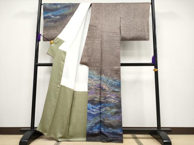平和屋本店■最高級　初代　久保田一竹　一竹星　訪問着　絞り　暈し染め　銀通し地　逸品　未使用　CYAA2101s5