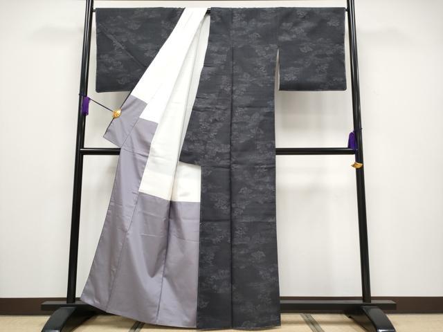 平和屋本店■極上　本場結城紬　重要無形文化財　100亀甲　風景文　証紙付き　小倉謹製　藍墨茶色地　逸品　未使用　CYAA2102s5